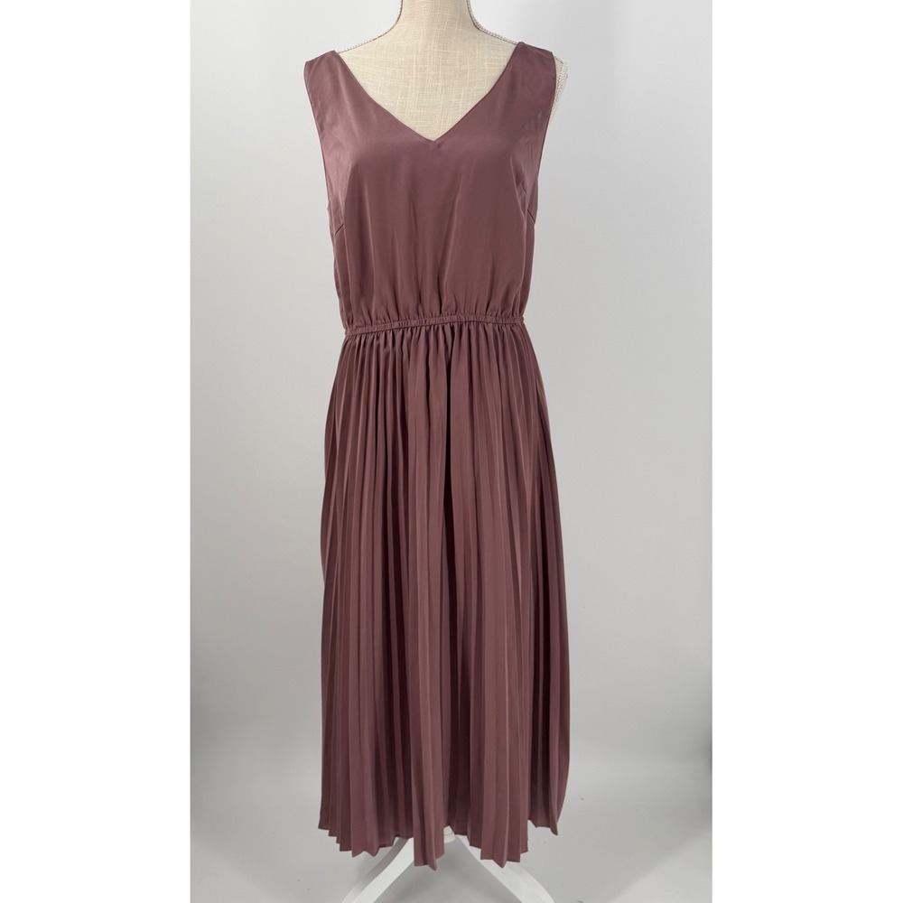 Current Air Los Angeles Mauve‎ V-Neck Pleated Midi Dress Style 2490177 Womens S